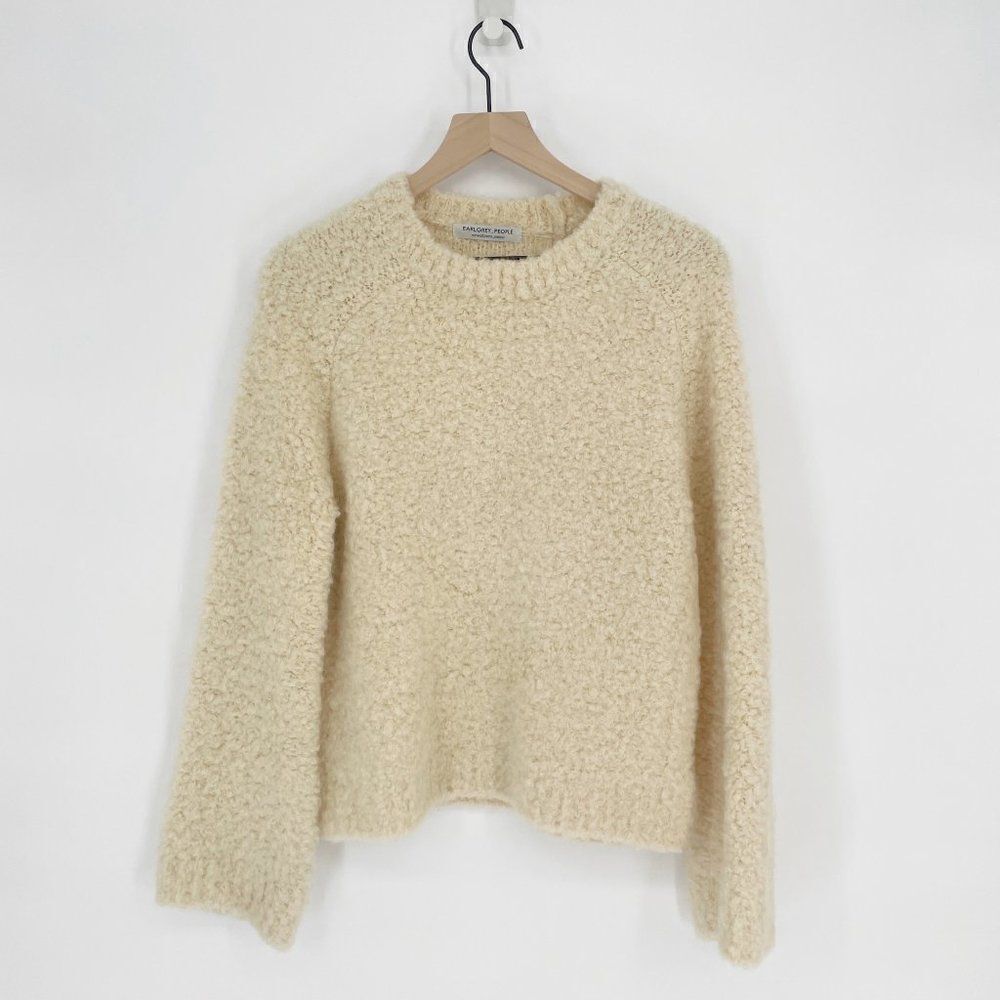 COS Fuzzy Crew Neck Sweater Wide Sleeve Side Slit Ivory Women's S